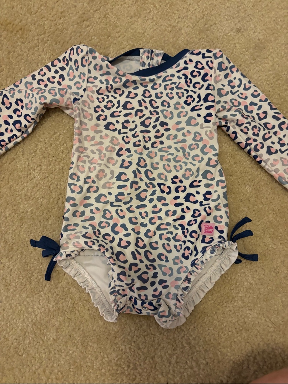 Ruffle Butts Pink & Blue Leopard Long-Sleeve Rashguard One-Piece